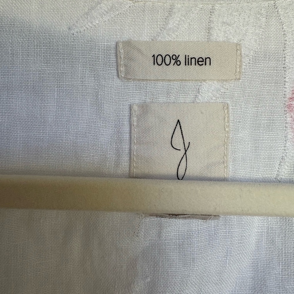 Joie 100% Linen Floral Embroidery White Short Sleeve Button Down Top Large - Picture 3 of 7
